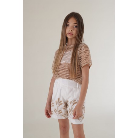 SHORTS CON RICAMO ORO NAIDA 8/16 ANNI