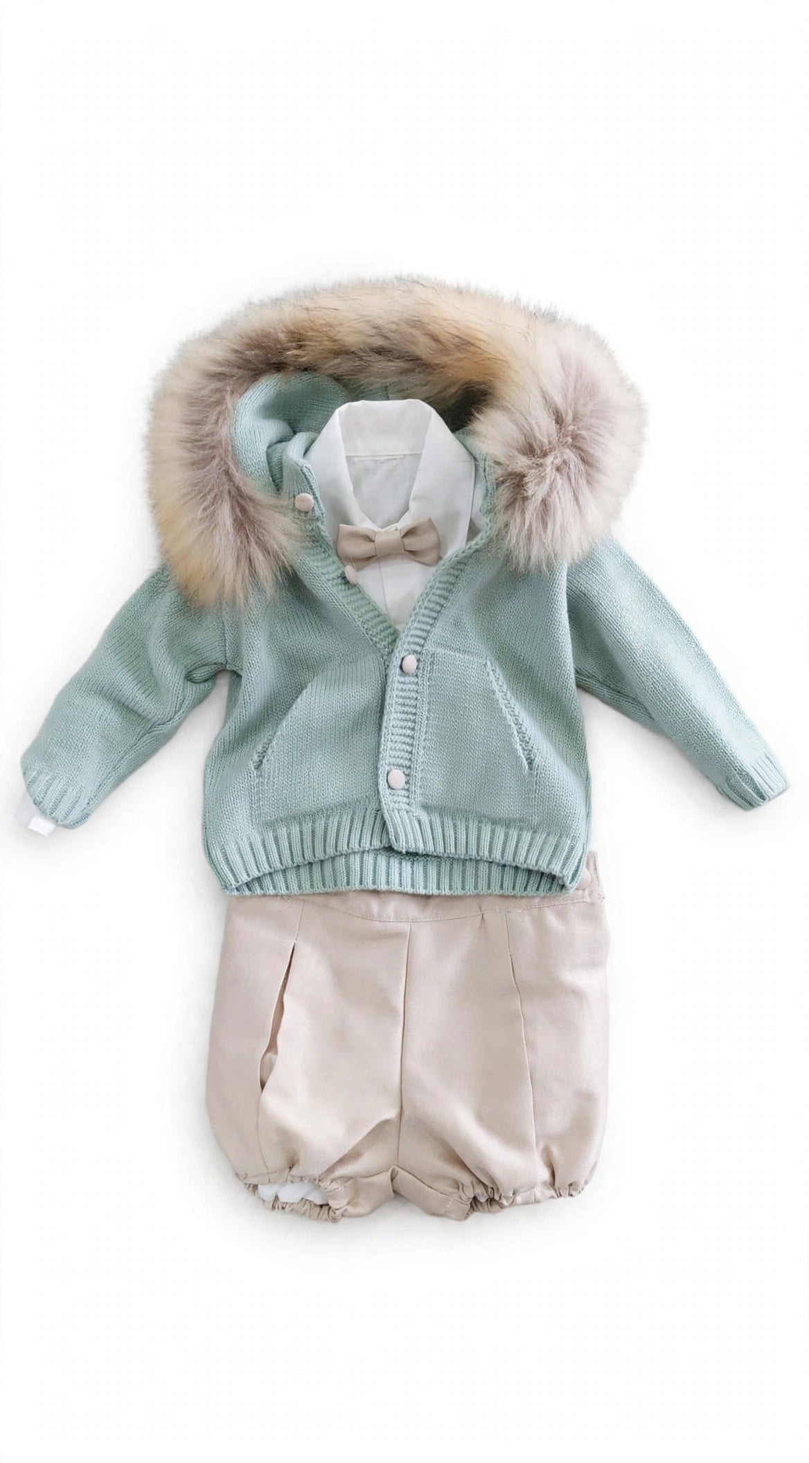 AM Kids - Completo battesimale 4 pezzi collo pelliccia