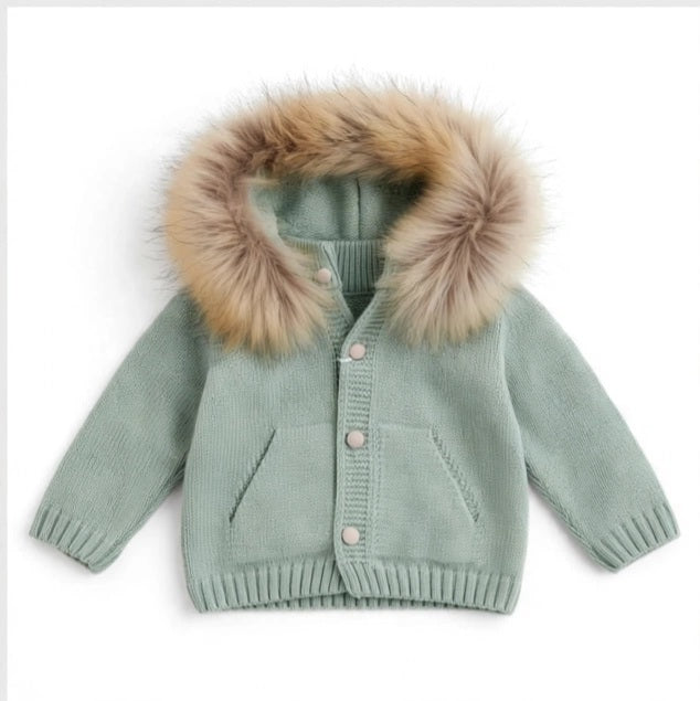 AM Kids - Completo battesimale 4 pezzi collo pelliccia
