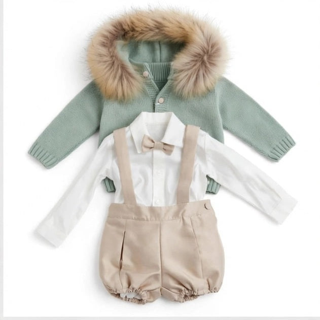 AM Kids - Completo battesimale 4 pezzi collo pelliccia