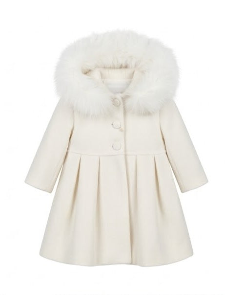 AM Kids - cappotto in panno con cappuccio in pelliccia neonata