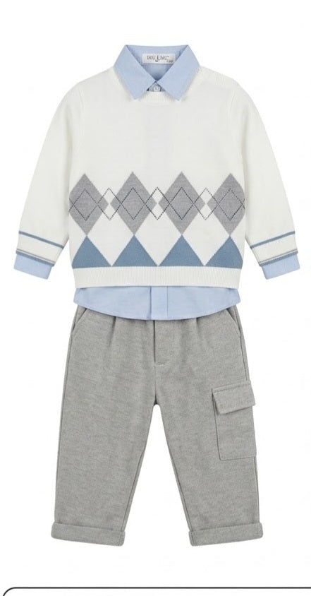 AM Kids - completo tre pezzi maglioncino, camicia e pantalone, neonato