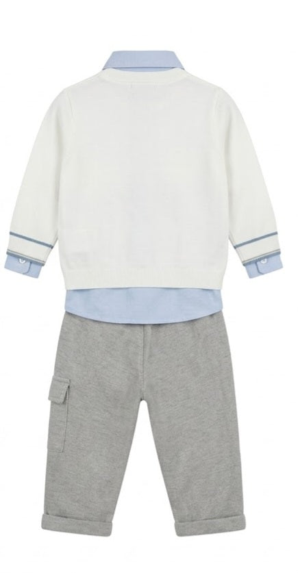 AM Kids - completo tre pezzi maglioncino, camicia e pantalone, neonato