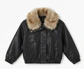 AM Kids - giubotto in pelle con collo in pelliccia
