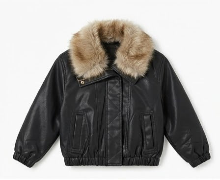 AM Kids - giubotto in pelle con collo in pelliccia
