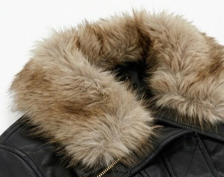 AM Kids - giubotto in pelle con collo in pelliccia