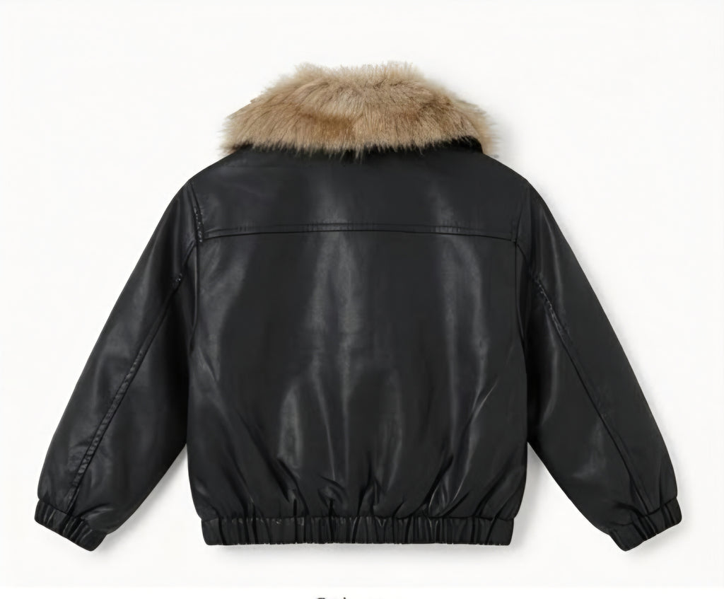 AM Kids - giubotto in pelle con collo in pelliccia