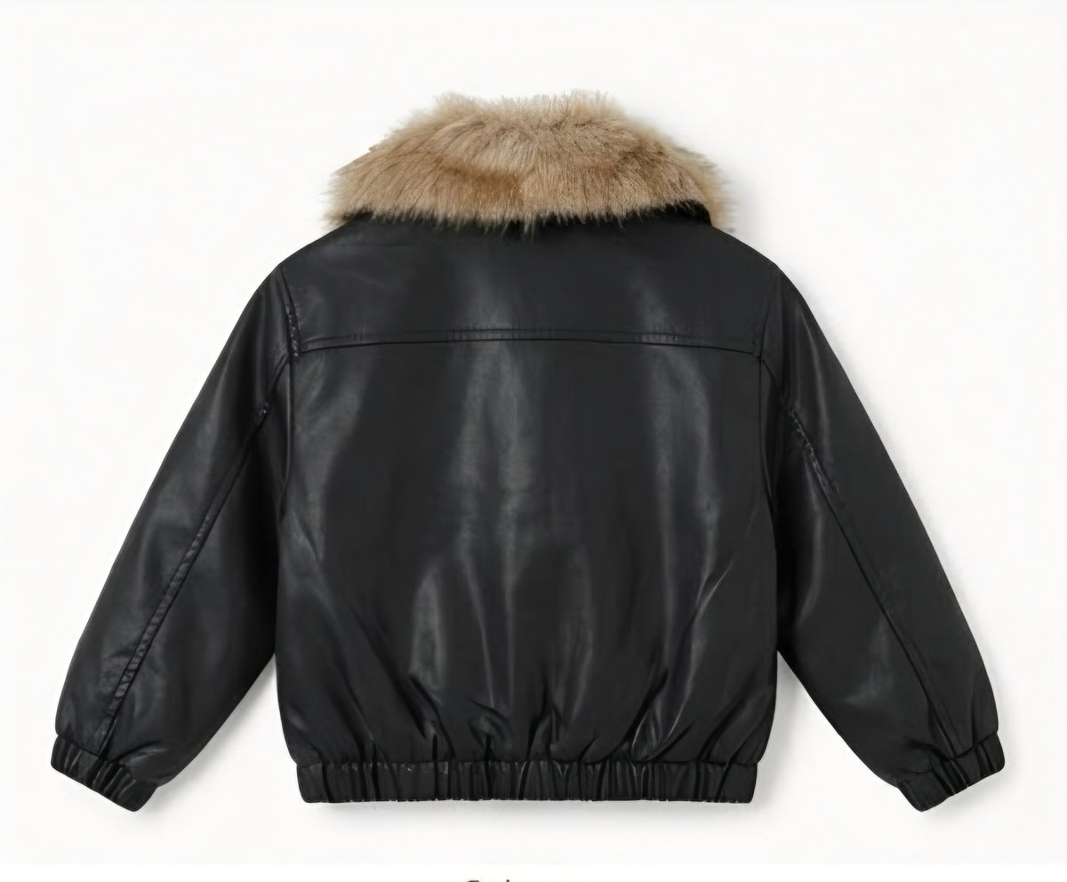 AM Kids - giubotto in pelle con collo in pelliccia