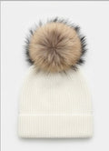 AM Kids - Cappello in lanetta con pon pon di vera pelliccia