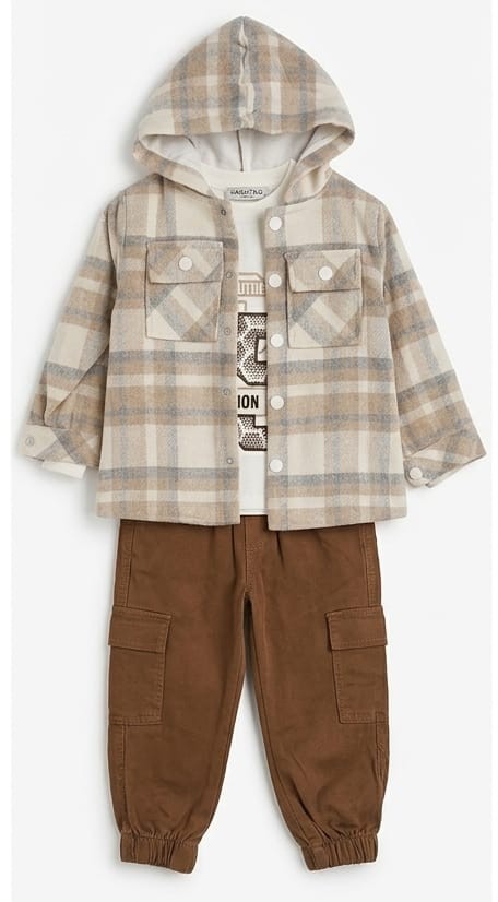 AM Kids - Completo con camicia, maglietta e pantalone con tasconi