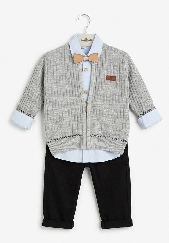 AM Kids - Completo con camicia,pantalone,papillon e cardigan