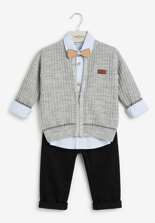 AM Kids - Completo con camicia,pantalone,papillon e cardigan