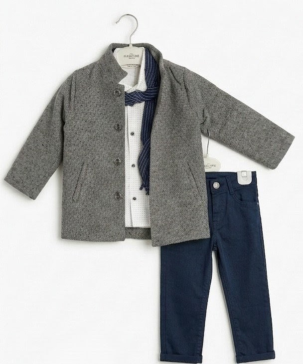 AM Kids - Completo con cappotto,camicia,foulard e pantalone