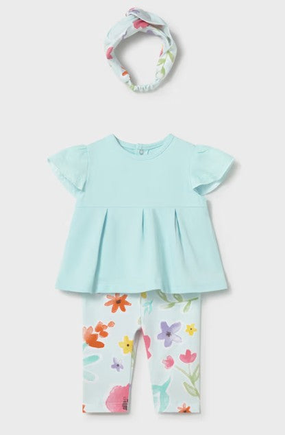 AM Kids - Completo con leggings e fascia con fiori