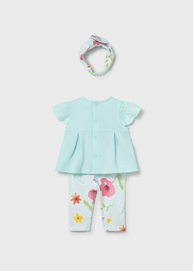 AM Kids - Completo con leggings e fascia con fiori
