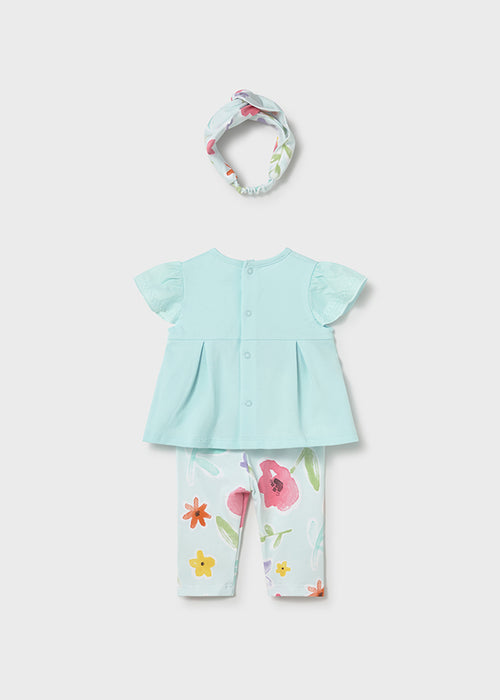 AM Kids - Completo con leggings e fascia con fiori