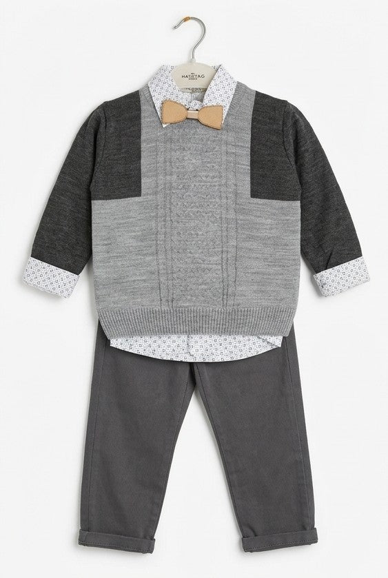 AM Kids - Completo con maglioncino,camicia,papillon e pantalone