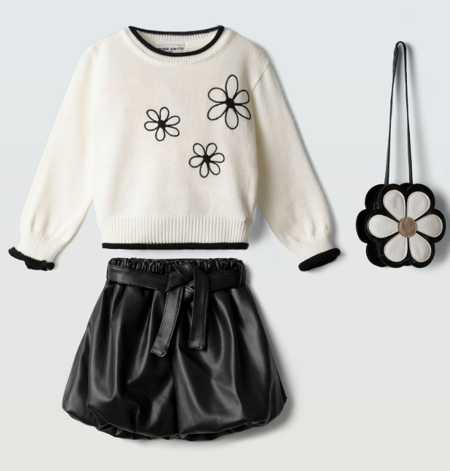 AM Kids - Completo con pantaloncino in pelle e borsetta