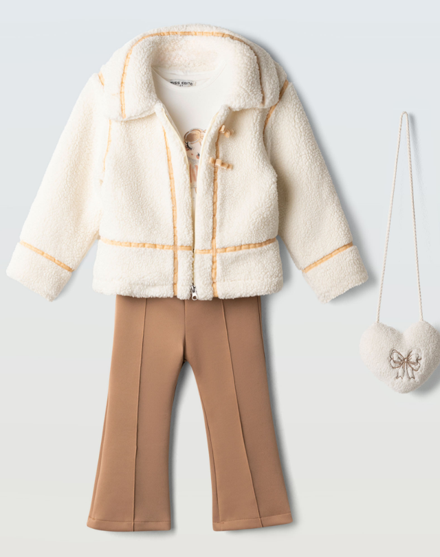 AM Kids - Completo con pantalone a zampa e giacca di pelliccia