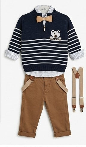 AM Kids - Completo con pantalone,camicia,papillon e maglioncino