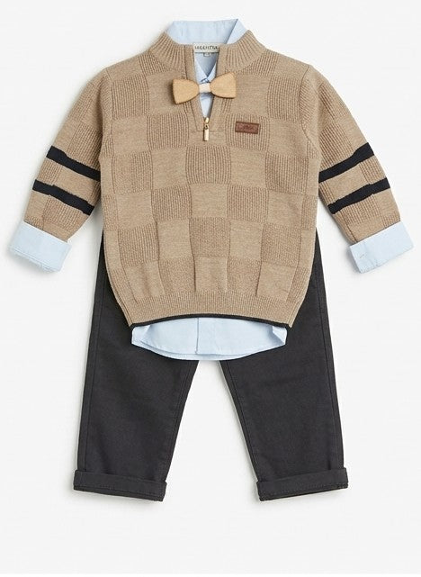 AM Kids - Completo con pantalone,maglioncino,papillon e camicia