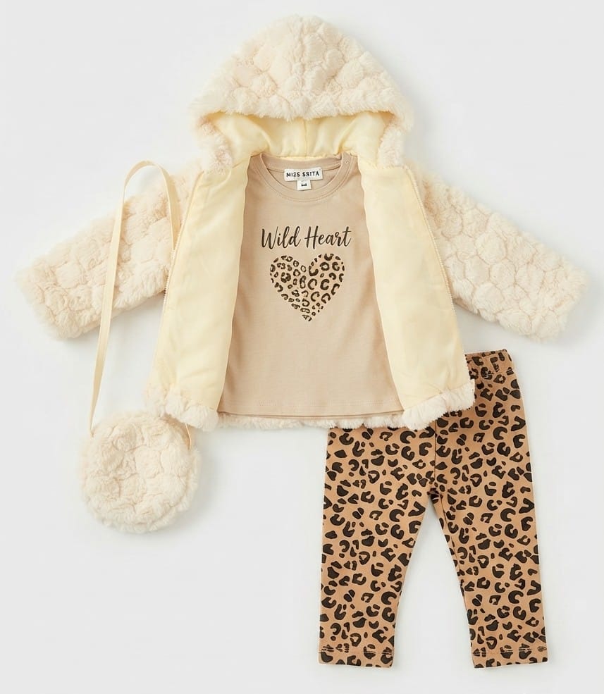 AM Kids - Completo con pelliccia e borsetta