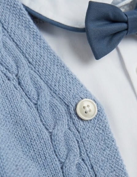 AM Kids - Completo elegante con cardigan,camicia,papillon e salopette