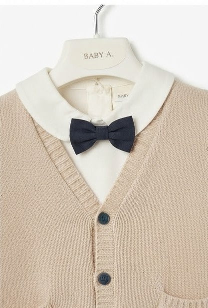 AM Kids - Completo elegante con cardigan,papillon,camicia e salopette