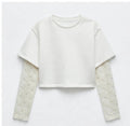 AM Kids - FELPA CROPP GIROCOLLO CON MANICHE MERLETTATE