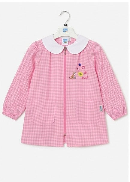 AM Kids - Grembiule a quadri rosa e bianco con gattino
