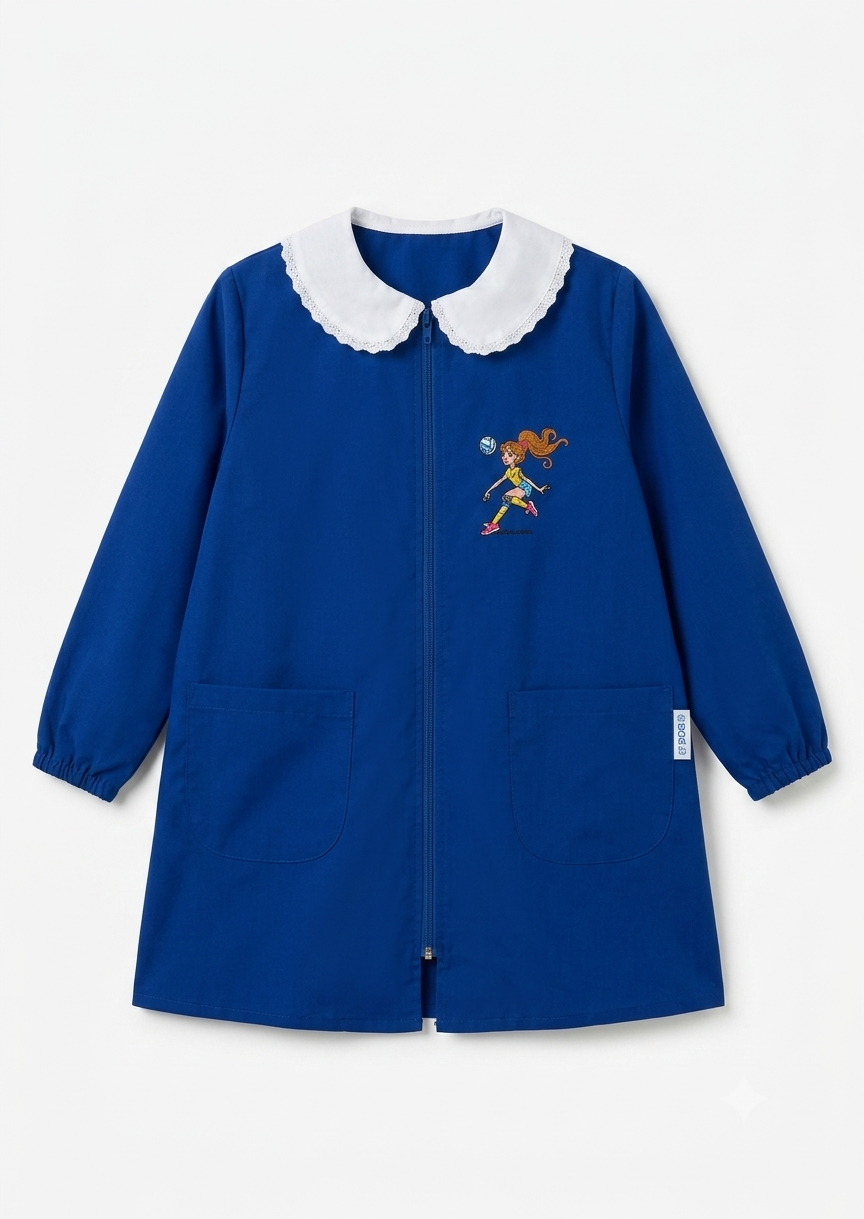 AM Kids - Grembiule scuola Siggi blu con bimba e collo con merletto