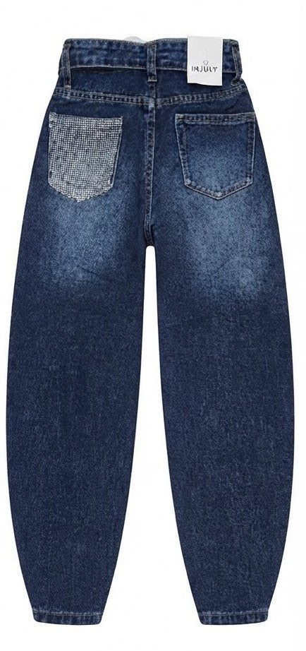 AM Kids - Jeans ballon con tasca brillantinata