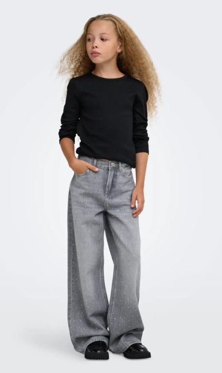 AM Kids - Jeans wide denim con brillanti