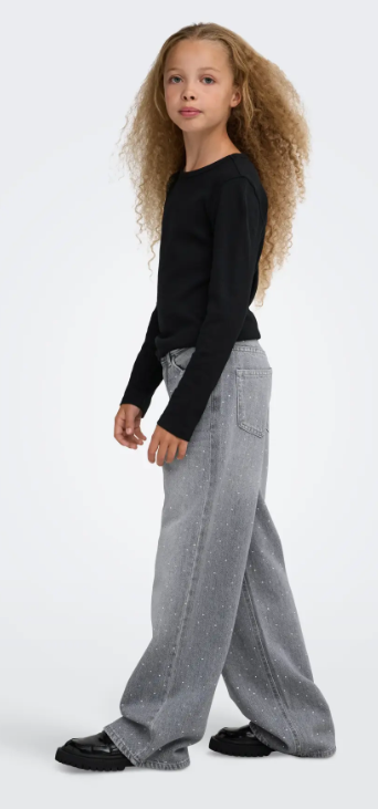AM Kids - Jeans wide denim con brillanti
