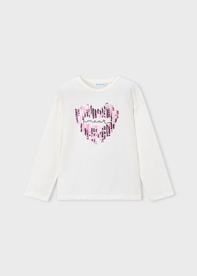 AM Kids - Maglietta manica lunga con cuore brillantinato