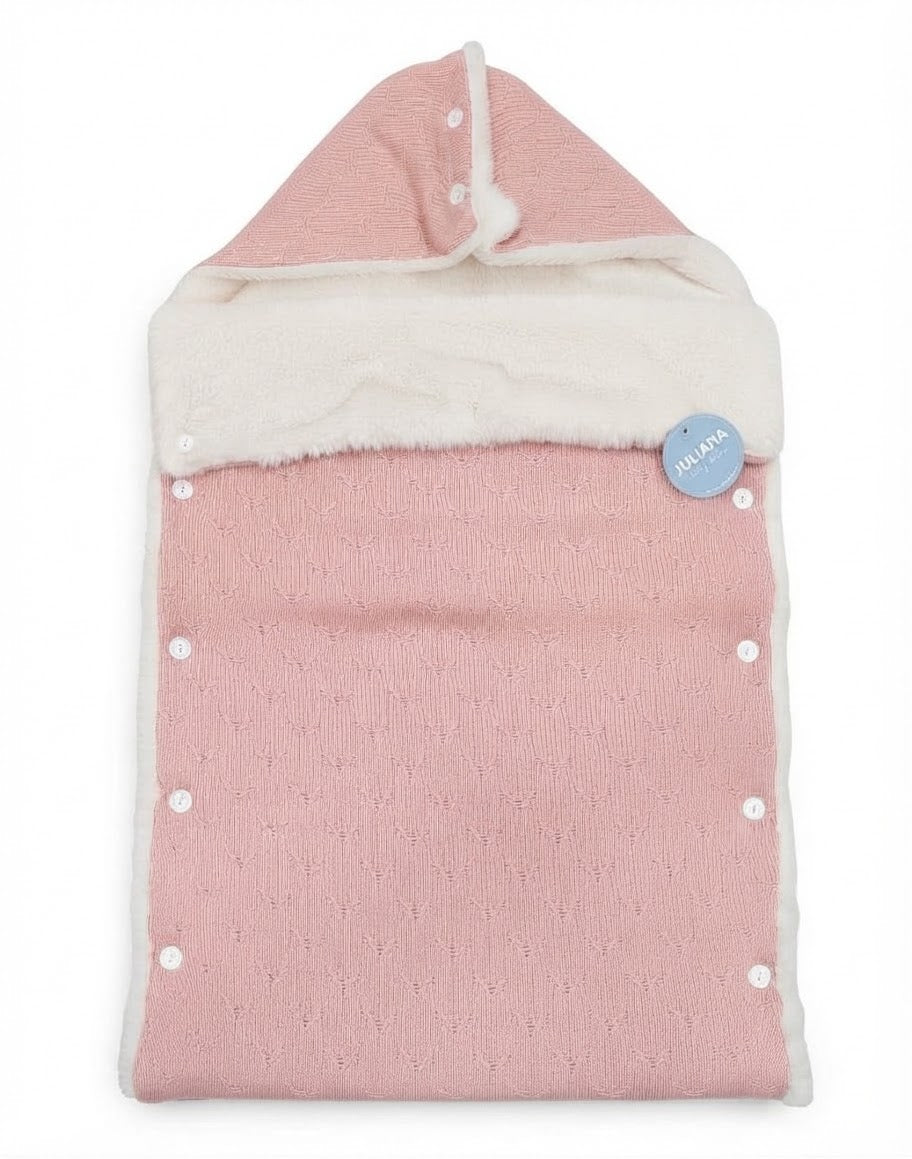 AM Kids - SACCO IN MAGLIA CON INTERNO E CAPPUCCIO IN PELLICCIA NEONATA