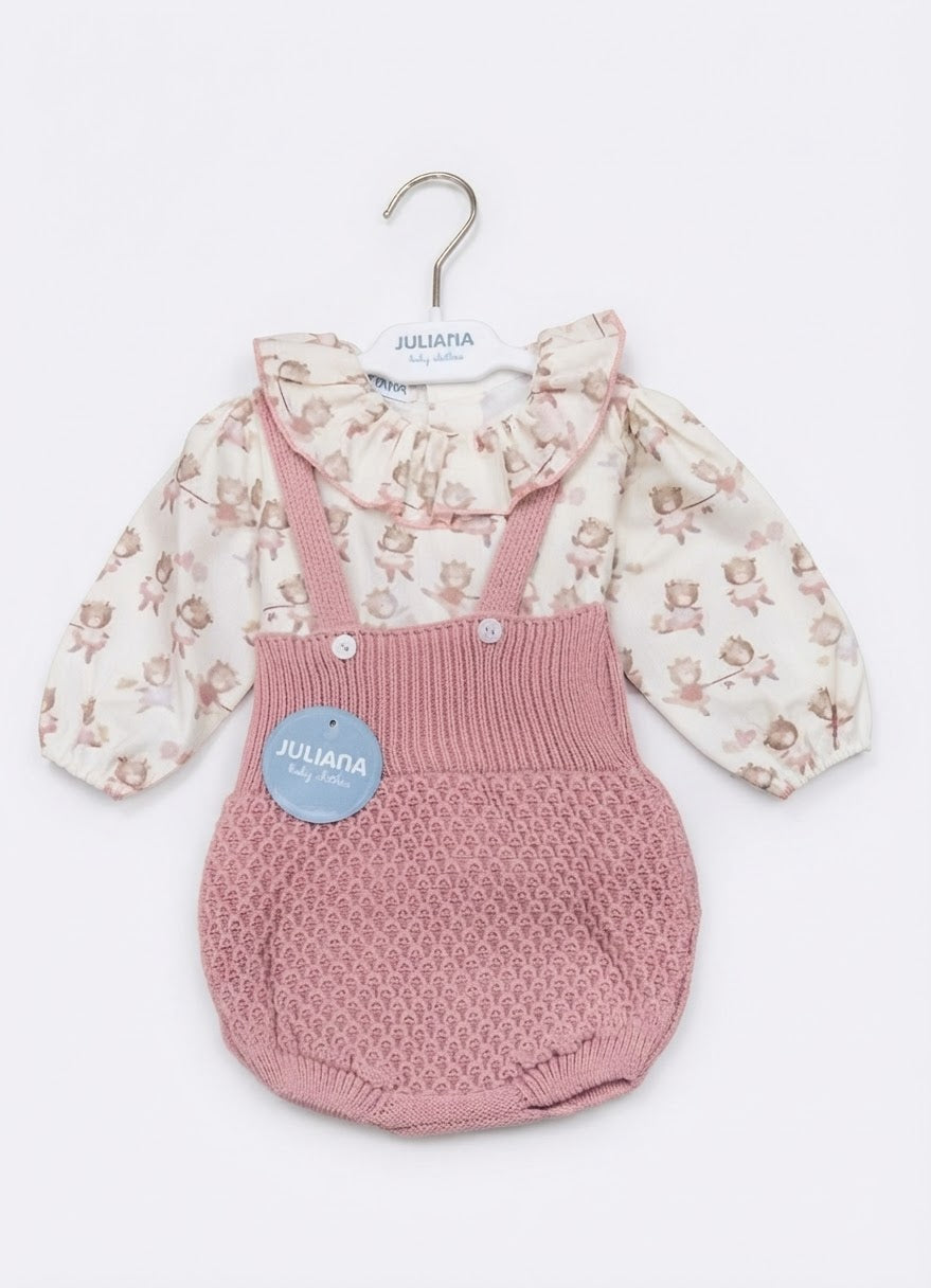 AM Kids - SALOPETTE IN MAGLIA CON CAMICIA STAMPA BAMBOLINE