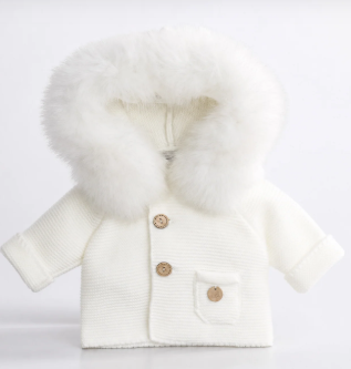 AM Kids - cappottino in maglia con cappuccio in pelliccia