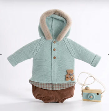 AM Kids - completo 2 pezzi con giacca con cappuccio in pelliccia e pantalone a palloncino