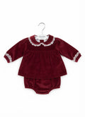 AM Kids - completo 2 pezzi in velluto con collo ricamato e mutandina