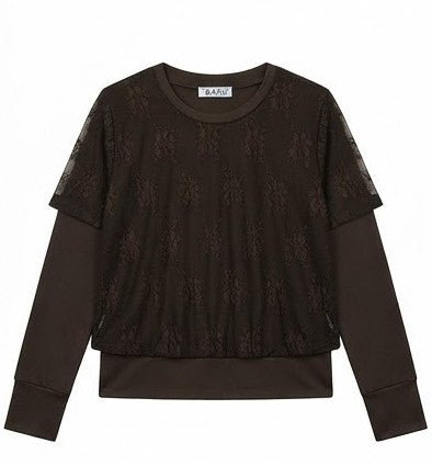 AM Kids - maglietta manica lunga con t-shirt in pizzo ragazza