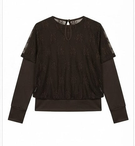 AM Kids - maglietta manica lunga con t-shirt in pizzo ragazza