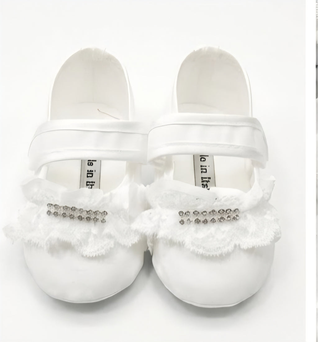 AM Kids - scarpina battesimale con strass e merletto
