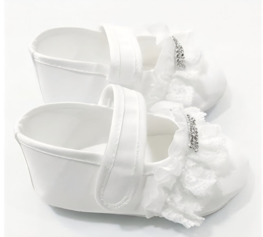 AM Kids - scarpina battesimale con strass e merletto